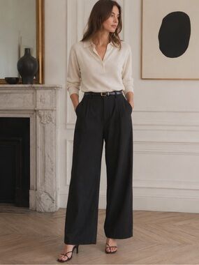 Banana Republic Black Wide Leg Lyocell Cotton Pants Minimalist Capsule Large